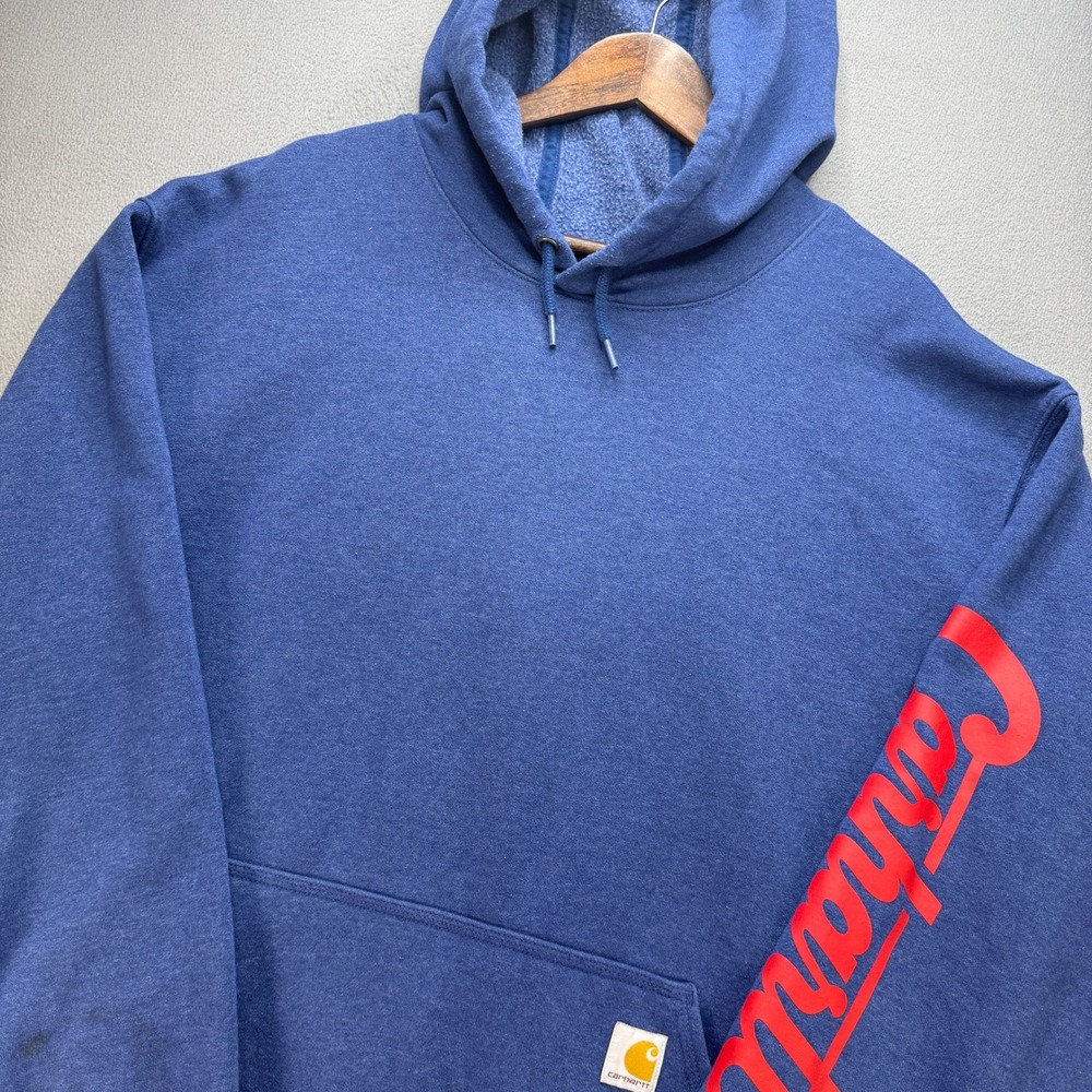 Carhartt TS7208-M Graphic Logo Hoodie Mens 3XL Blue Cotton Blend Loose Fit Work